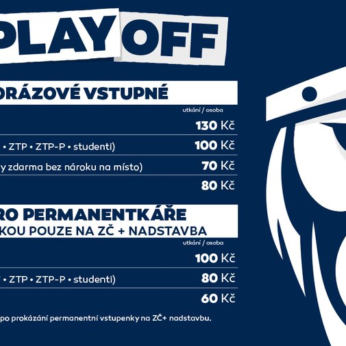 Vstupné na domácí utkání čtvrtfinále play off! Vstupné na domácí utkání čtvrtfinále play off!